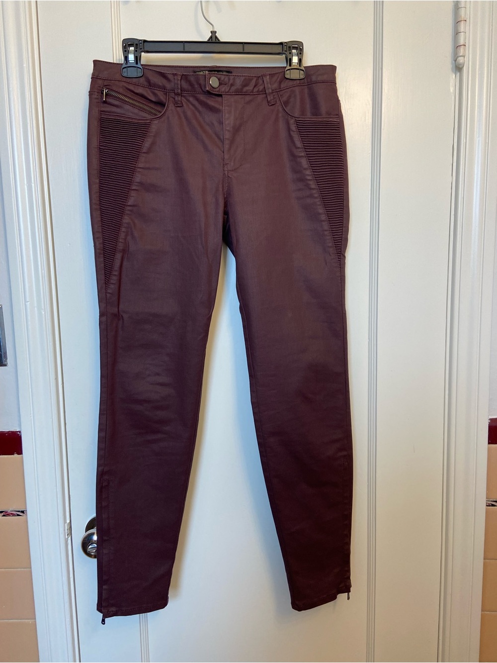 Zara | Z1975 Premium Denim Burgundy Moto-Style Jeans
